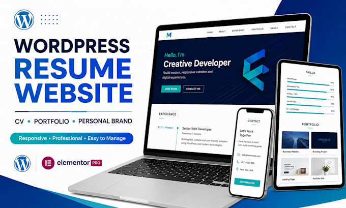 design wordpress resume CV personal website portfolio with elementor pro