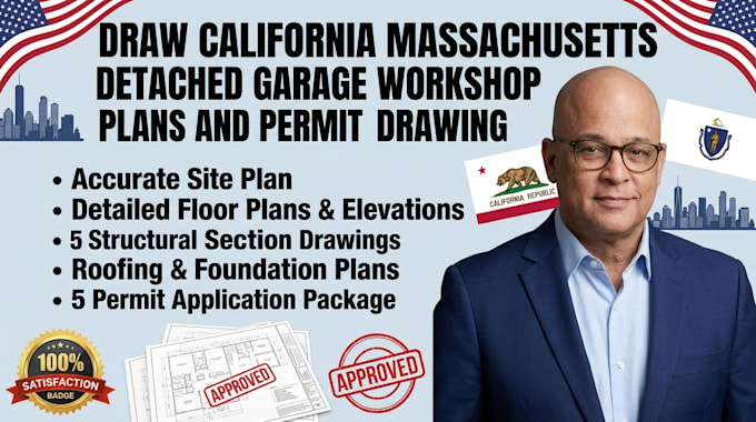 draw california massachusetts detached garage workshop plans and permit drawing