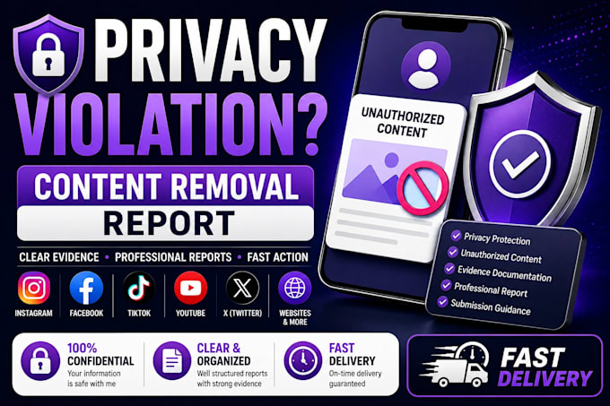prepare social media privacy and unauthorized content removal reports