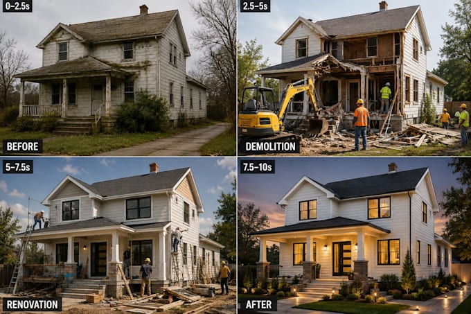 create ai before and after renovation transformation videos