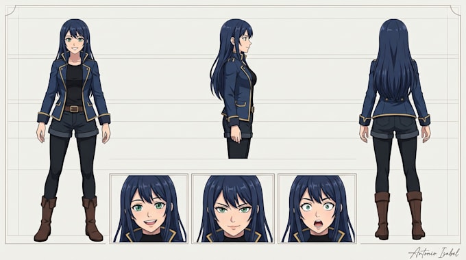 create an anime manga oc character reference sheet and design