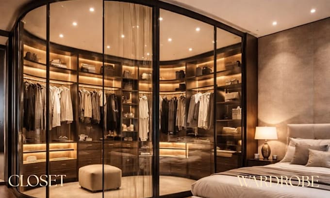 design a luxury closet and cabinet design with 3d rendering