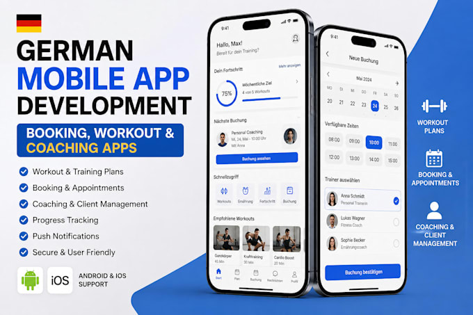 build german mobile app development booking app  for workout and coaching app