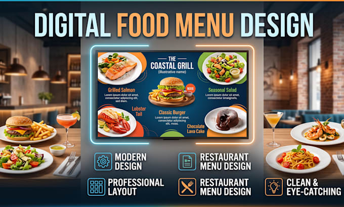 design digital food menu, restaurant menu, menu screen board