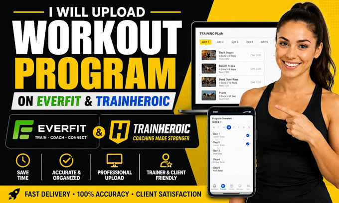 workout program uploaded organized on everfit or trainheroic