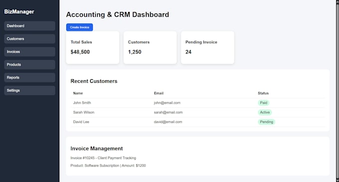 provide accounting invoicing and CRM software