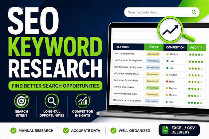do SEO keyword research, competitor research and kgr research