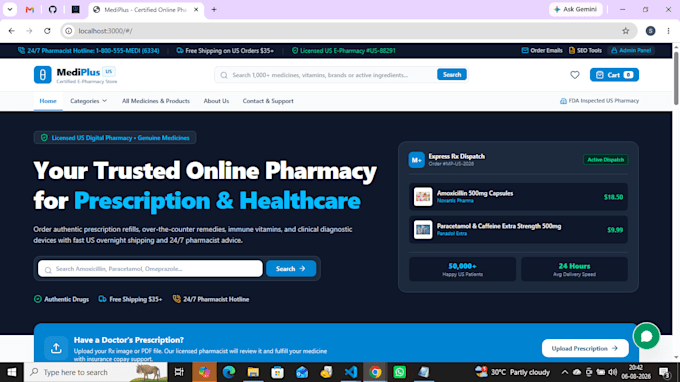 develop a medicine website store