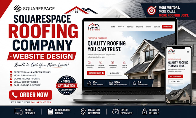 design squarespace roofing company website contractor website and local seo
