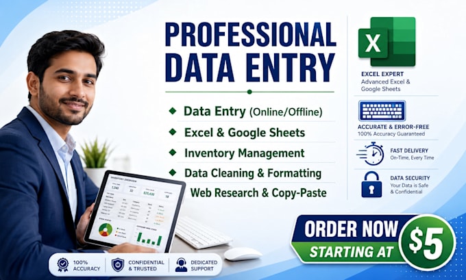do professional data entry, excel, data cleaning and copy paste
