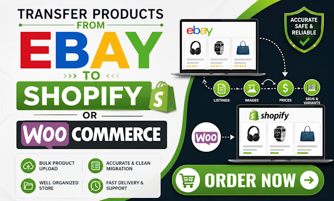 transfer products from ebay to shopify or woocommerce