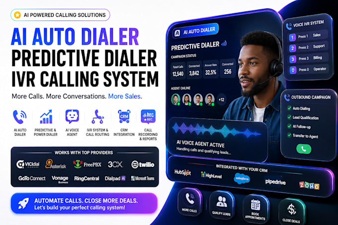 setup ai auto dailer, vicidial predictive dialer, voice calling sales IVR system