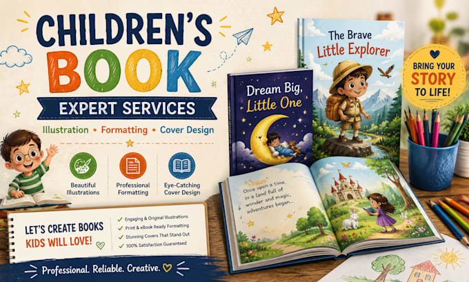 illustrate format and design a professional children book for KDP