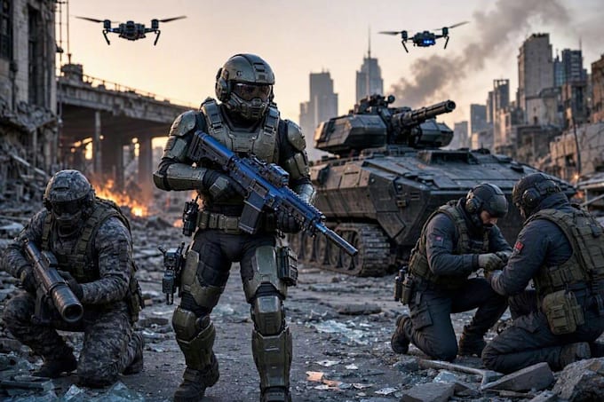 create realistic military, war, or sci fi illustrations