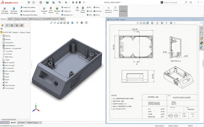 design injection molded plastic products with dfm in solidworks