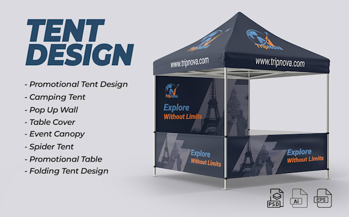 design canopy tent, table cover, standee and flag printable