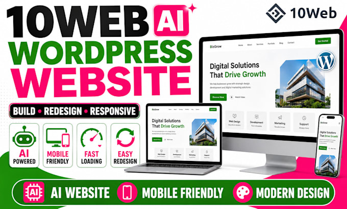 build responsive wordpress website with 10web ai builder 10web website redesign