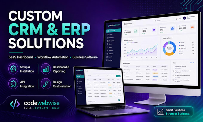 develop a custom CRM erp saas dashboard or business web application