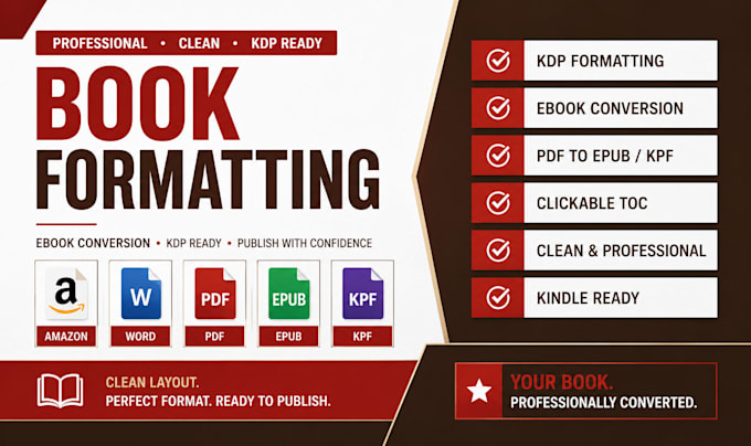 do book formatting for amazon KDP, ebook conversion, PDF to epub, kpf formatting