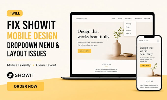 fix showit mobile design, dropdown menu, and fix showit website layout issues