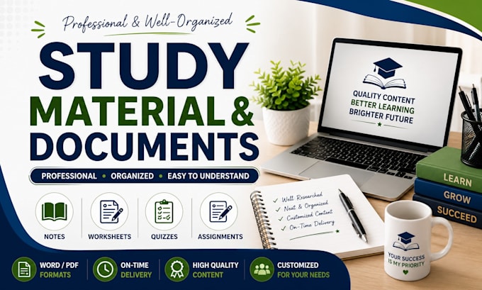 create professional study material, worksheets, notes and documents