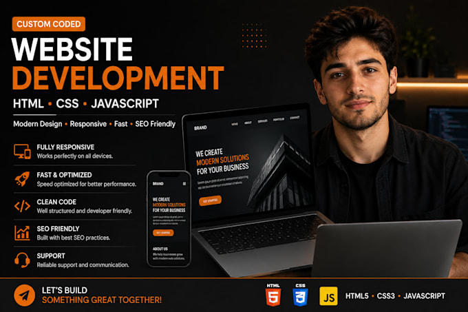 build a custom coded website with HTML CSS and javascript