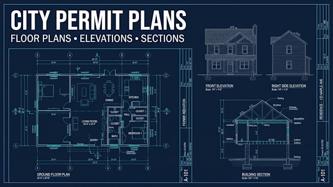 create city permit plans with floor plans, elevations and sections
