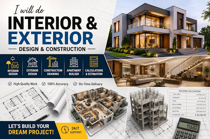 do interior exterior design construction drawing apartment builder calculations