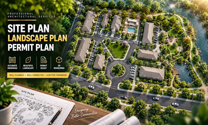 draw 2d site plan, landscape plan and plot plan for city permit and permit plans