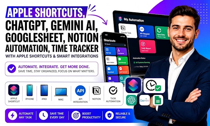 apple shortcuts chatgpt gemini ai googlesheet notion automation time tracker