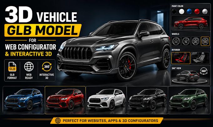 create 3d vehicle glb model for web configurator and interactive 3d