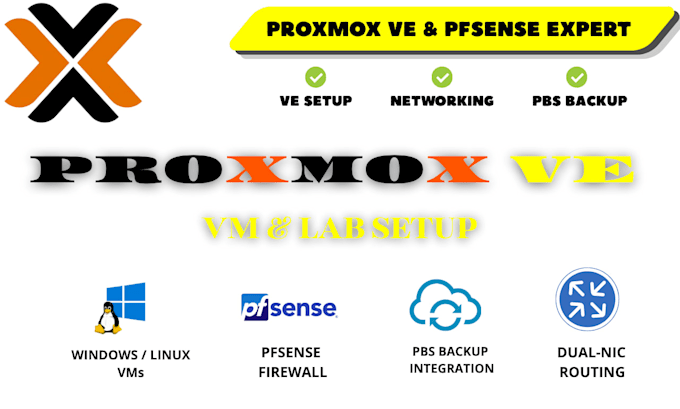 setup proxmox ve with pfsense, vms, lxc, and backup server
