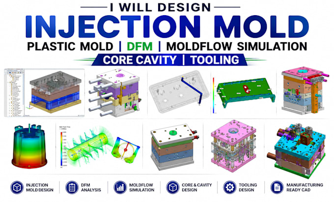 design injection mold plastic mold dfm moldflow simulation core cavity tooling