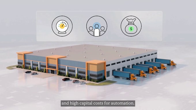 create 3d warehouse automation robotic case picking and logistics animation