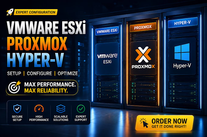set up and troubleshoot vmware esxi, hyper v and proxmox