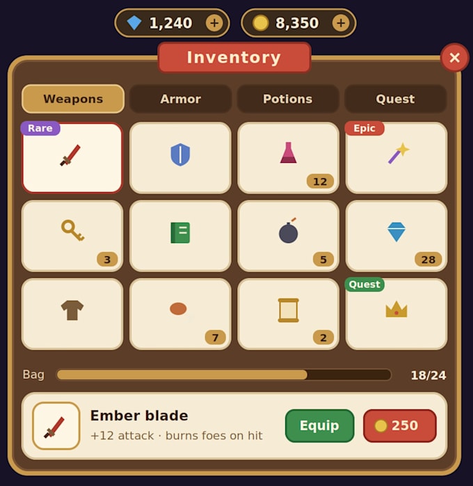 design any game interface for you in any style