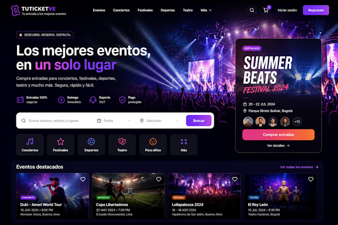 create a professional event ticket website with booking and payment system