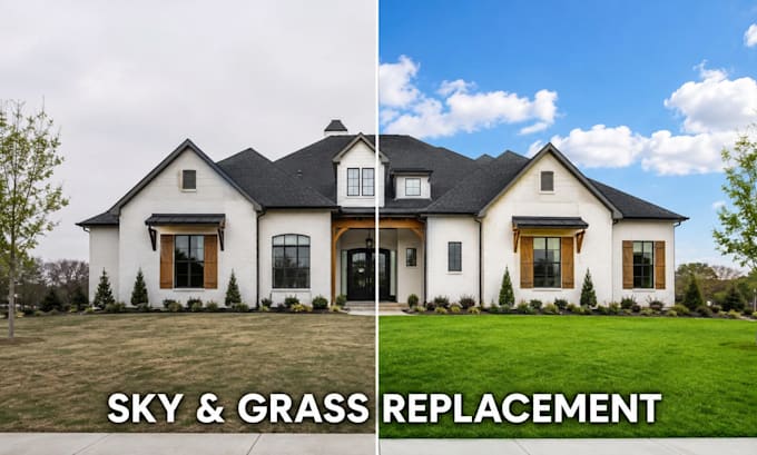 do real estate sky replacement, grass, and hdr photo editing