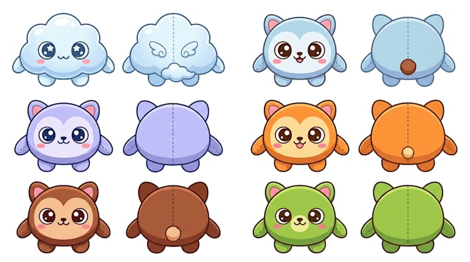 design a plush reference sheet, mascot, toy, birthday gift