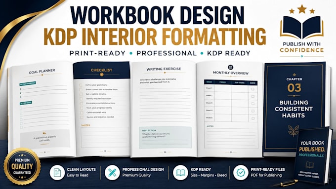 do workbook design for amazon kdp book formatting and interior book design