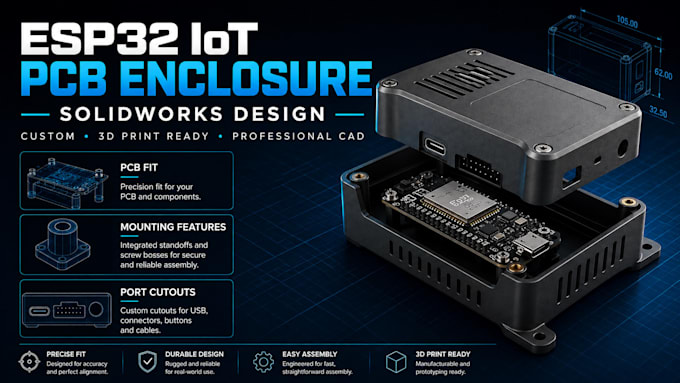 design custom esp32 iot pcb enclosure in solidworks