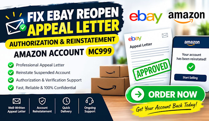 fix ebay reopen appeal letter authorization reinstatement amazon account mc999