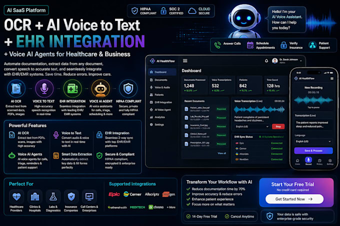 build ai saas web app ocr ai voice to text ehr integration voice ai app