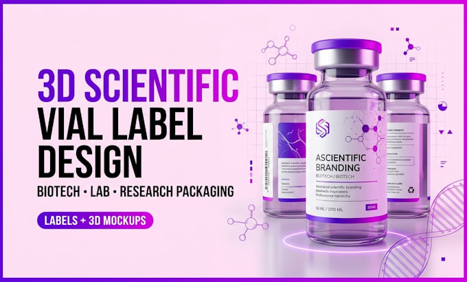 do 3d scientific peptide vial label packaging design for biotech ecommerce