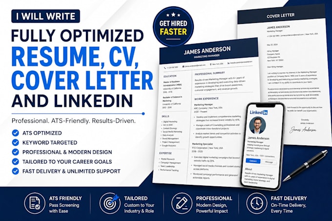 write fully optimized resume, CV, cover letter and linkedin