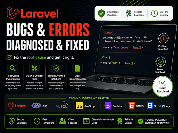 fix bugs and errors in your laravel application