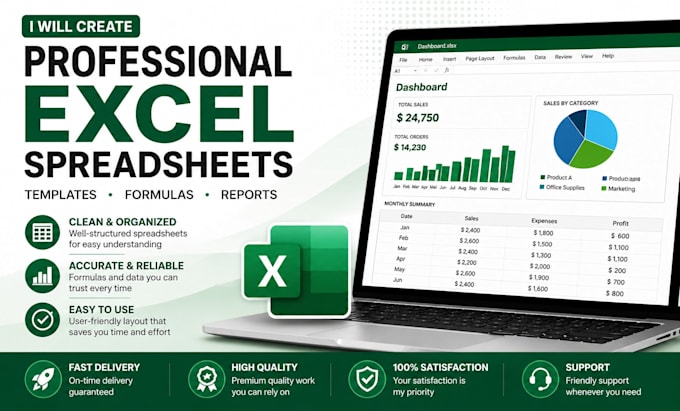 create custom excel spreadaheets, formulas, and reports