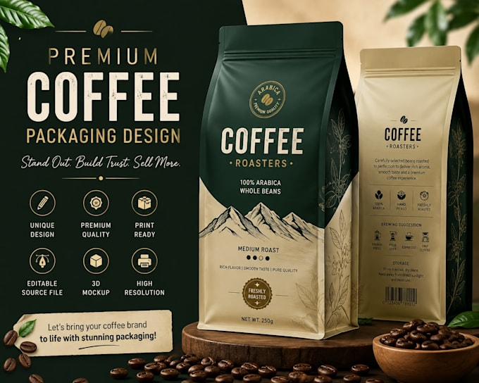 design premium coffee packaging coffee bag and coffee label