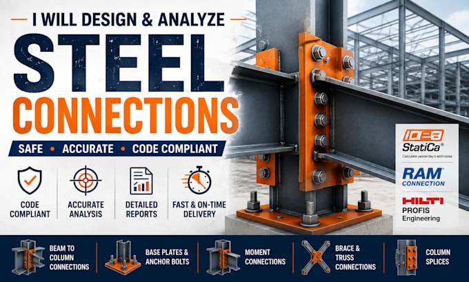 design and analyze steel connections using ideastatica, ram connection and hilti