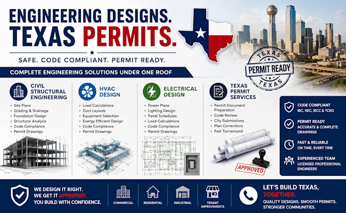 civil structural engineering permit hvac design electric design for texas permit